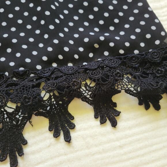 Apt. 9 Womens 14 Black Polka Dot Babydoll Tank Top Lace Trim Sheer Y2K Twee - Picture 3 of 7